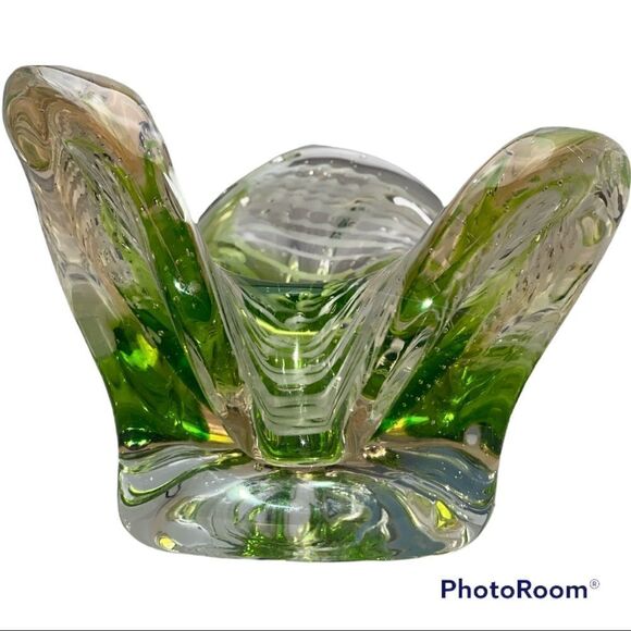 Murano Art Glass Bowl Catchall GREEN, WHITE & CLEAR Italy - Picture 3 of 11